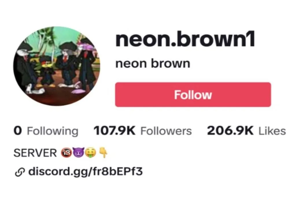Screenshot of Neon Brown's official TikTok ID