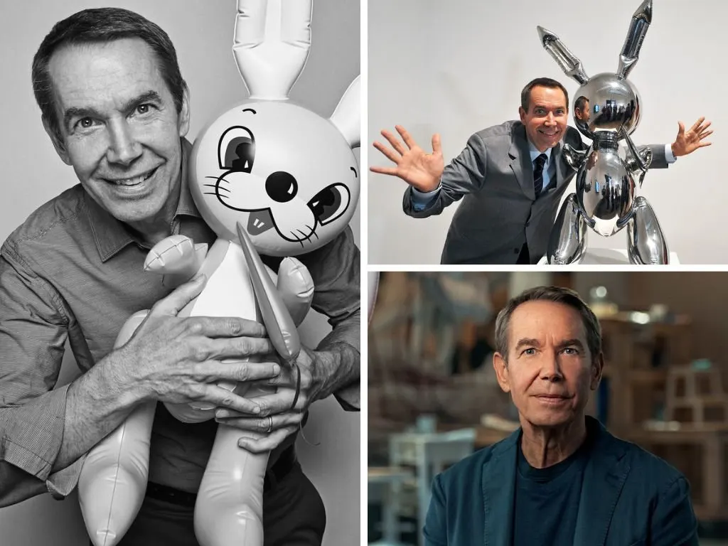 Pictures of Jeff Koons with his artwork